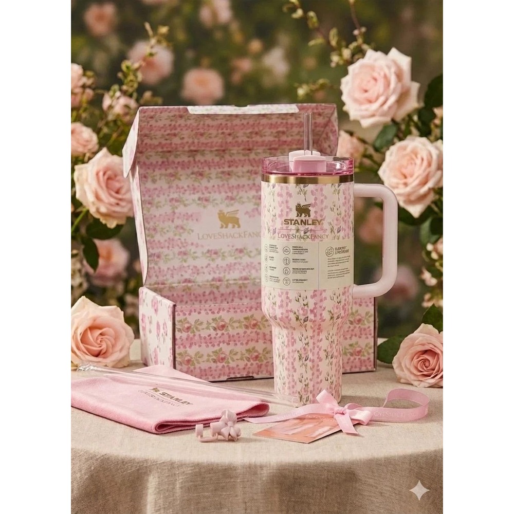 Stanley x LoveShackFancy 40oz Quencher Tumbler Blooming Heirloom Pink Floral NIB